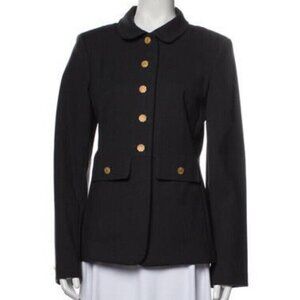 Erin Snow Gray Jacket Pointed Collar Slit Pockets Button Up Military‎ Style Coat